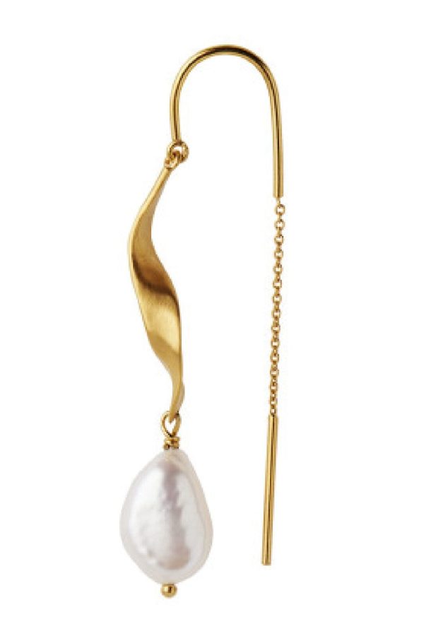 Stine A - Long Twisted With Baroque Pearl Earring Goldenen - 1271-02-S Discount