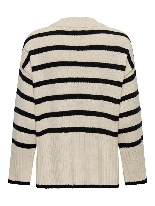 Only - Onlhella Ls Loose Striped O-Neck Cc Knt - 4377606 Birch Black Online