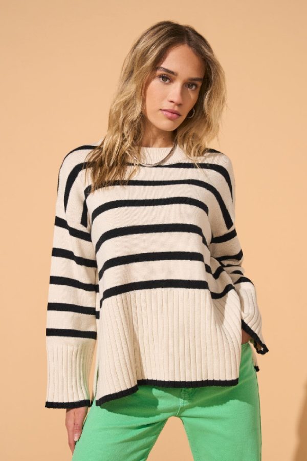 Only - Onlhella Ls Loose Striped O-Neck Cc Knt - 4377606 Birch Black Online