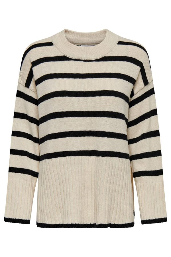 Only - Onlhella Ls Loose Striped O-Neck Cc Knt - 4377606 Birch Black Online