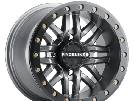 Raceline A91G Ryno 15x7in 4x137 BP 10mm Offset 110.18mm Bore - Gunmetal & Black Ring Beadlock Wheel For Cheap