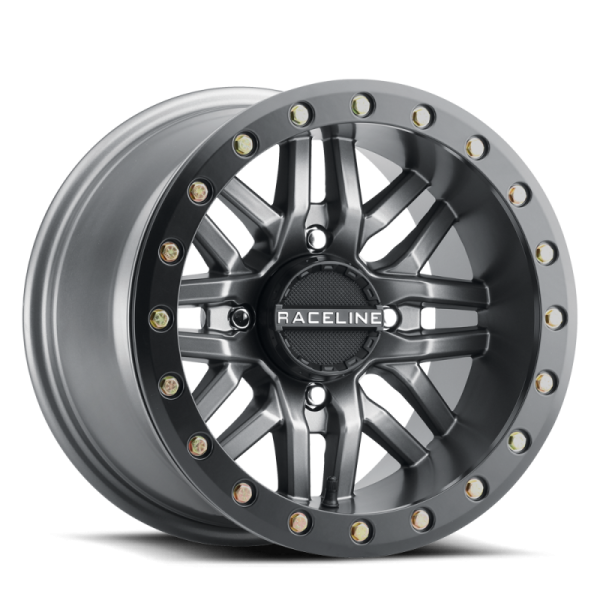 Raceline A91G Ryno 15x7in 4x137 BP 10mm Offset 110.18mm Bore - Gunmetal & Black Ring Beadlock Wheel For Cheap