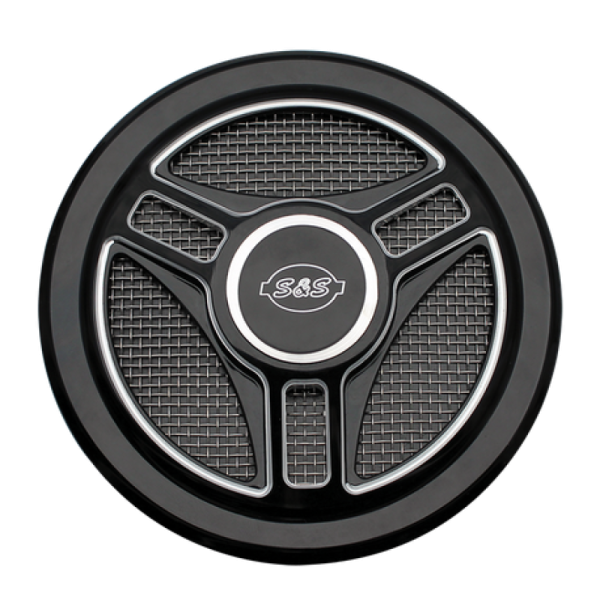 S&S Cycle Stealth Applications Tri-Spoke Air Cleaner Cover w  Machined Highlights - Gloss Black Supply