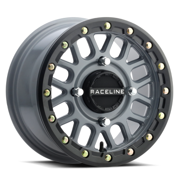 Raceline A93SG Podium 14x7in 4x156 BP 10mm Offset 132.5mm Bore - Grey & Black Ring Beadlock Wheel Sale