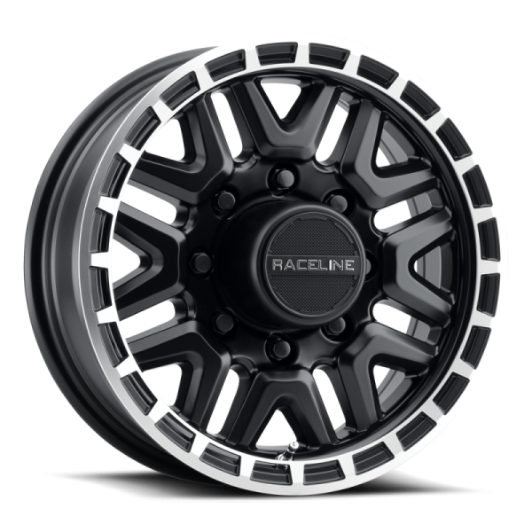 Raceline 953BM Krank 16x6in   6x139.7 BP   0mm Offset   4.25mm Bore - Black & Machined Wheel For Sale