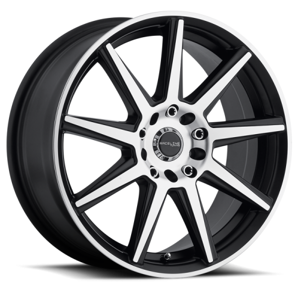 Raceline 144M Storm 16x7in   5x112 5x120 BP   40mm Offset   74.1mm Bore - Black & Machined Wheel Online Hot Sale