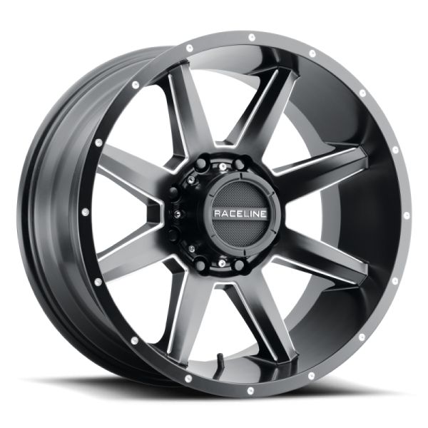 Raceline 954M Stryker 17x9in   8x165.1 BP   -12mm Offset   125.2mm Bore - Satin Black & Milled Wheel For Sale