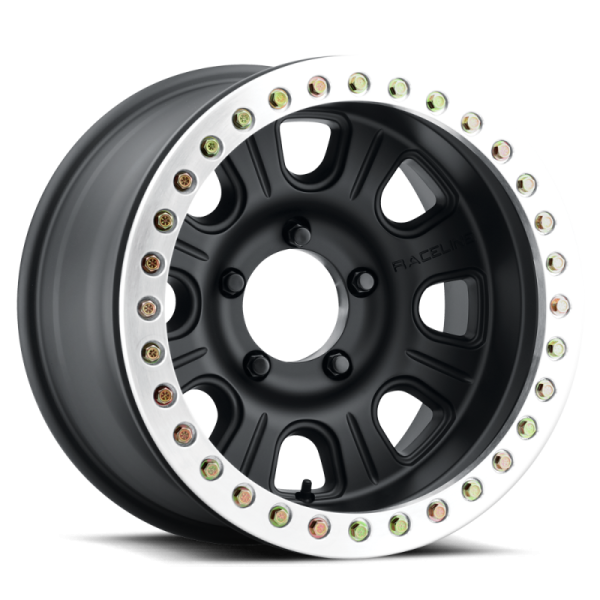 Raceline RT231 Monster 17x8.5in 5x127 BP 0mm Offset 83.82mm Bore - Black & MACH. Ring Beadlock Wheel Online